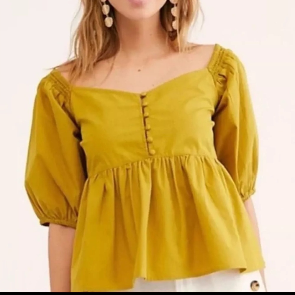 Free People off shoulder peplum blouse mustard yellow